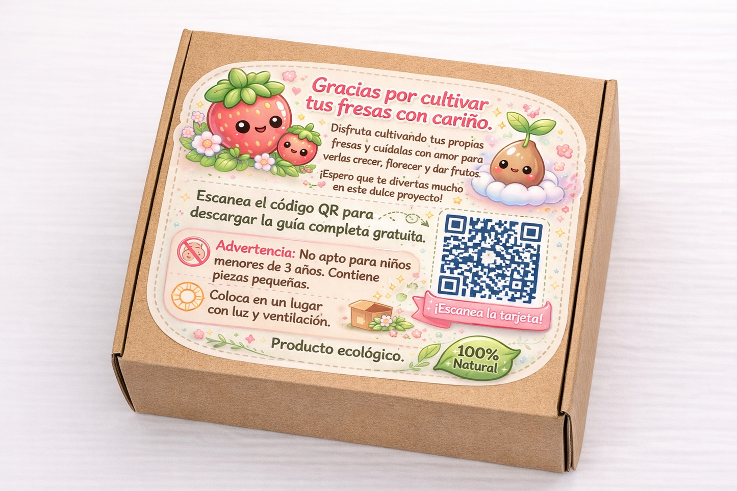 Kit educativo de cultivo de fresas, sostenible y hecho a mano.